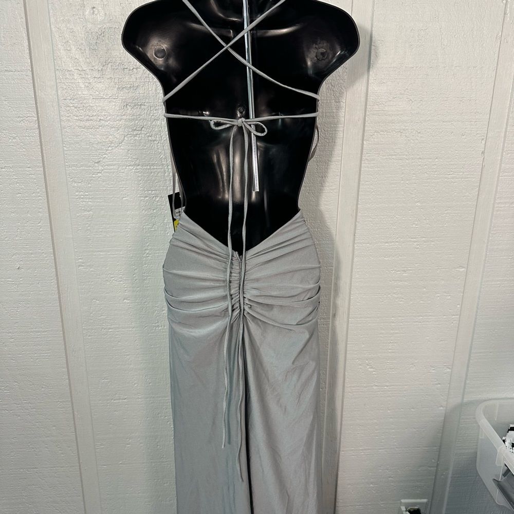 La Femme Silver Spaghetti Strap Backless Dress Size 2 NWT - Picture 9 of 11